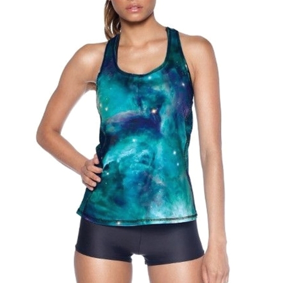 Blackmilk Galaxy Teal Knock Out Mesh Back Top Size Small - Picture 2 of 11